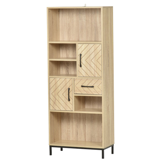 59" Wooden Bookcase With Door Cabinets, Drawer, Open Compartments, Freestanding Display Shelf, Organizer for Home and Office - Gallery Canada