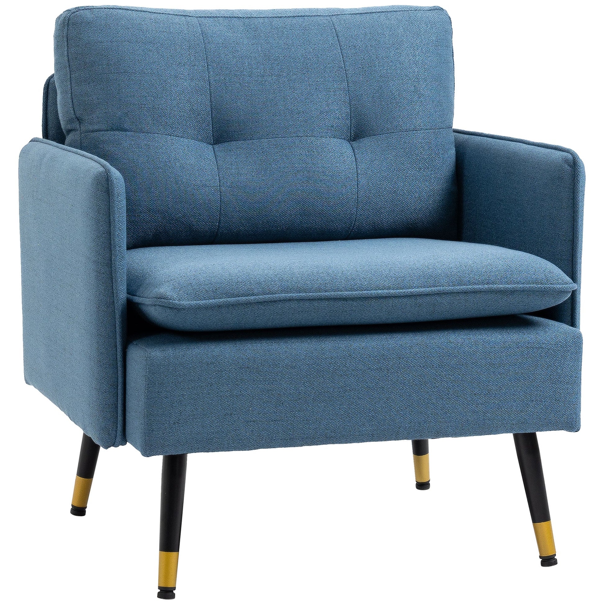 Accent Chair with Cushioned Seat and Back, Upholstered Fabric Armchair for Bedroom, Button Tufted Living Room Chair with Arms and Steel Legs, Blue Accent Chairs Blue  at Gallery Canada