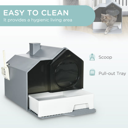 Hooded Cat Litter Box with Lid, Pull-Out Drawer, Handle, Scoop, Deodorizer Packs for Odor Control &; Easy-Clean, Grey Cat Litter Box Enclosures at Gallery Canada