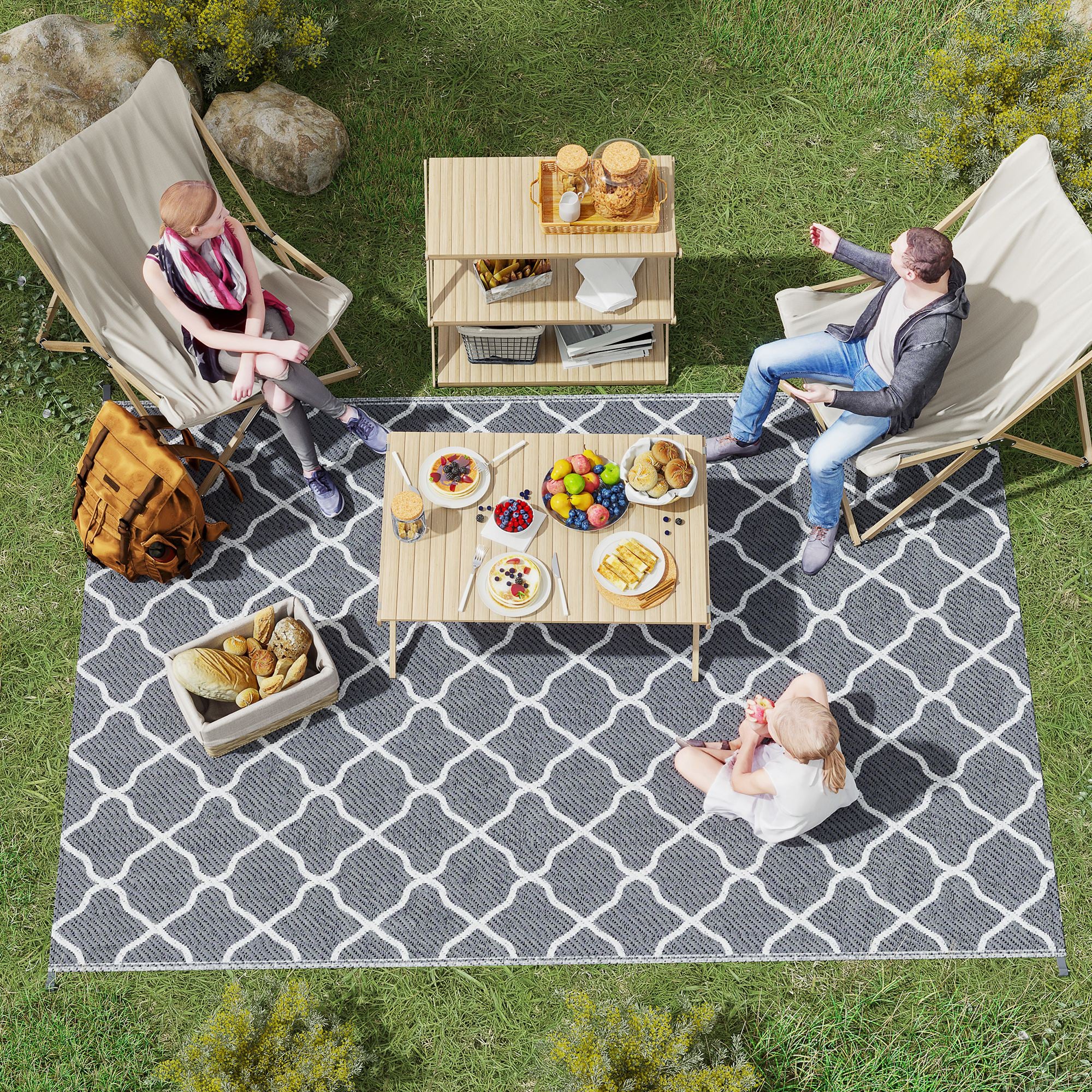 Waterproof Outdoor Rug, 6' x 9' RV Rug Reversible Mat for Backyard, Deck, Picnic, Beach, Camping, Grey &; White Net Garden Decor at Gallery Canada