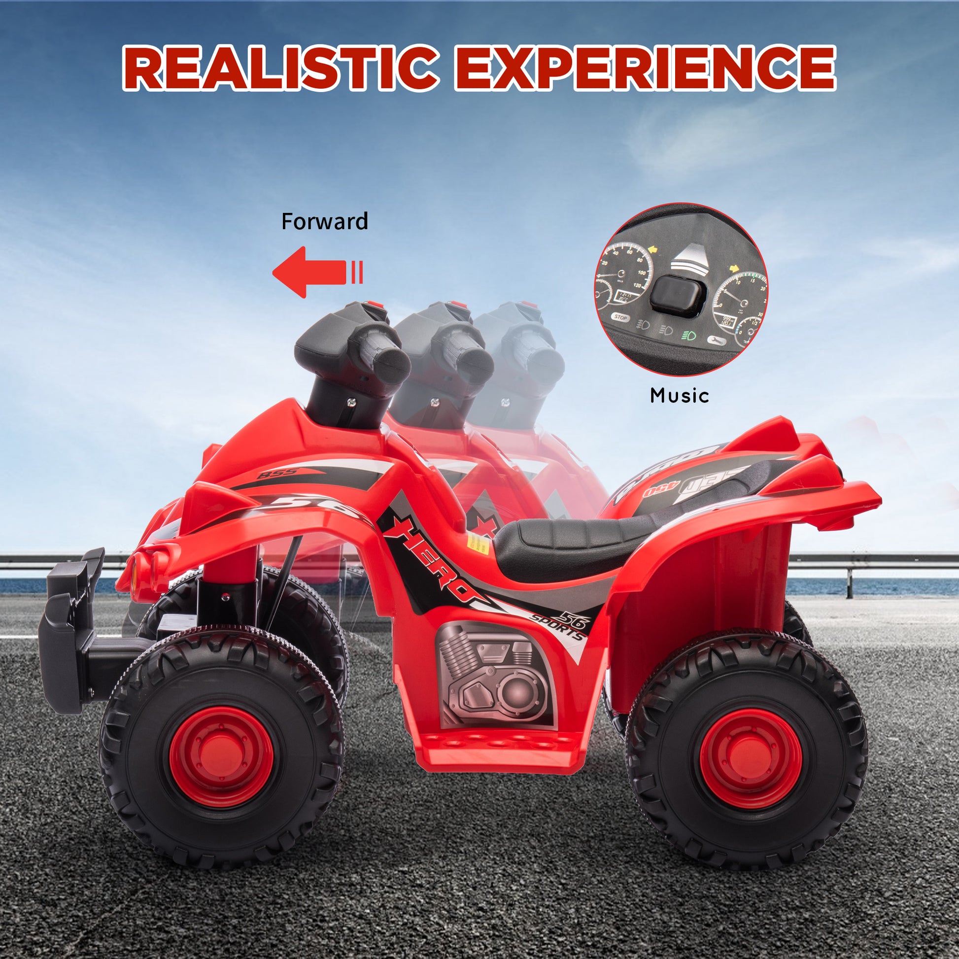 6V Kids ATV Quad w/ Music, Forward, for 2-6 Years, Red Electric Toy Cars   at Gallery Canada