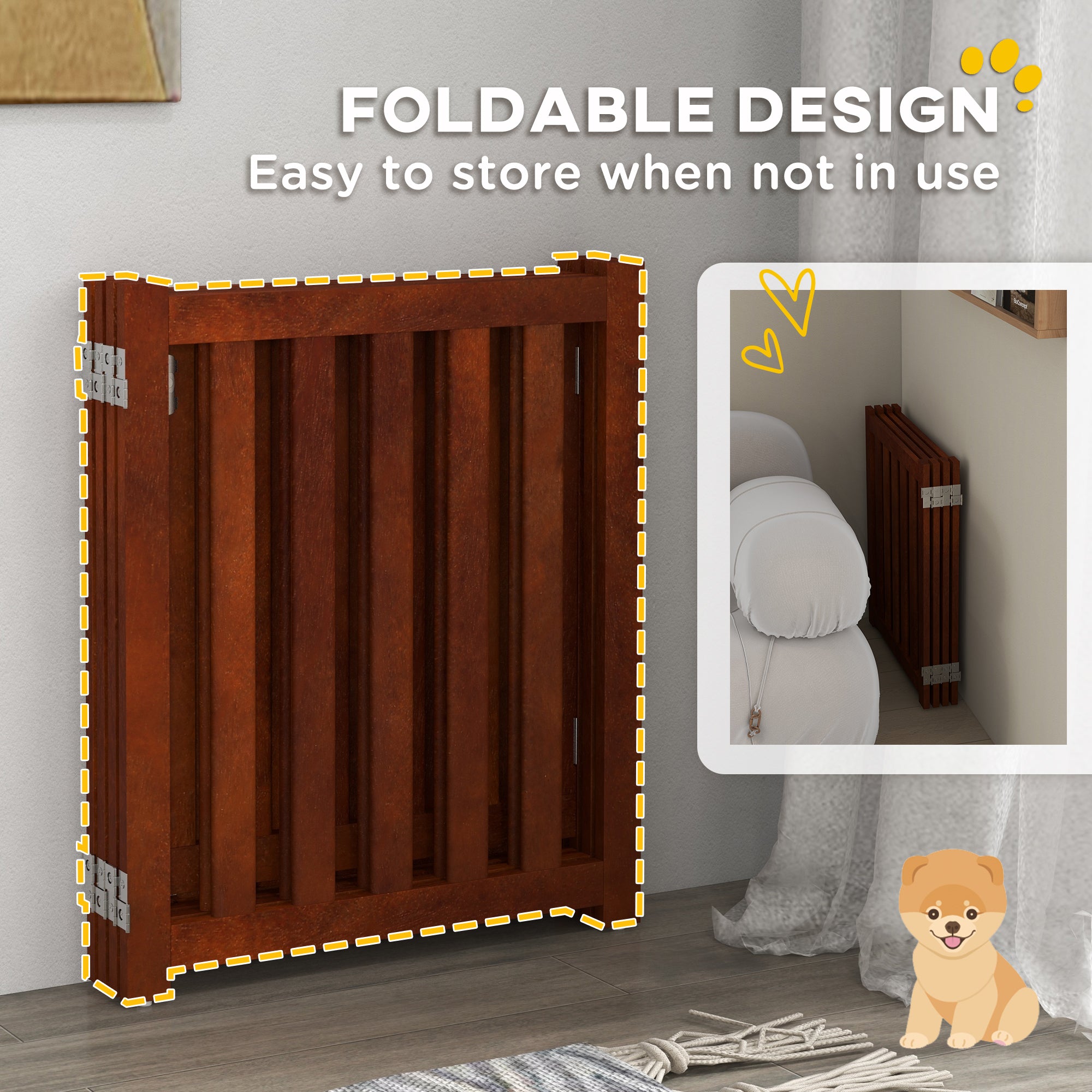 Foldable Dog Gate with Door, 4 Panels Fressstanding Pet Gate, Brown Houses, Kennels & Pens at Gallery Canada