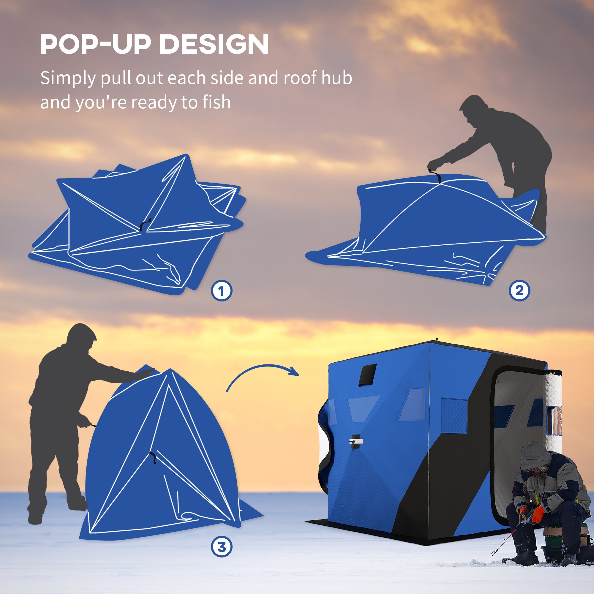 3-4 Person Insulated Ice Fishing Shelter, Pop up Ice Fishing Tent with Windows, Vents and Carry Bag, for Low-Temp -22℉ Ice Fishing Tents   at Gallery Canada