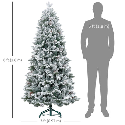 6ft Flocked Artificial Christmas Tree with 1489 Snow Tips, Pinecones, Metal Stand, Hinged Xmas Tree for Home Flocked Christmas Trees   at Gallery Canada