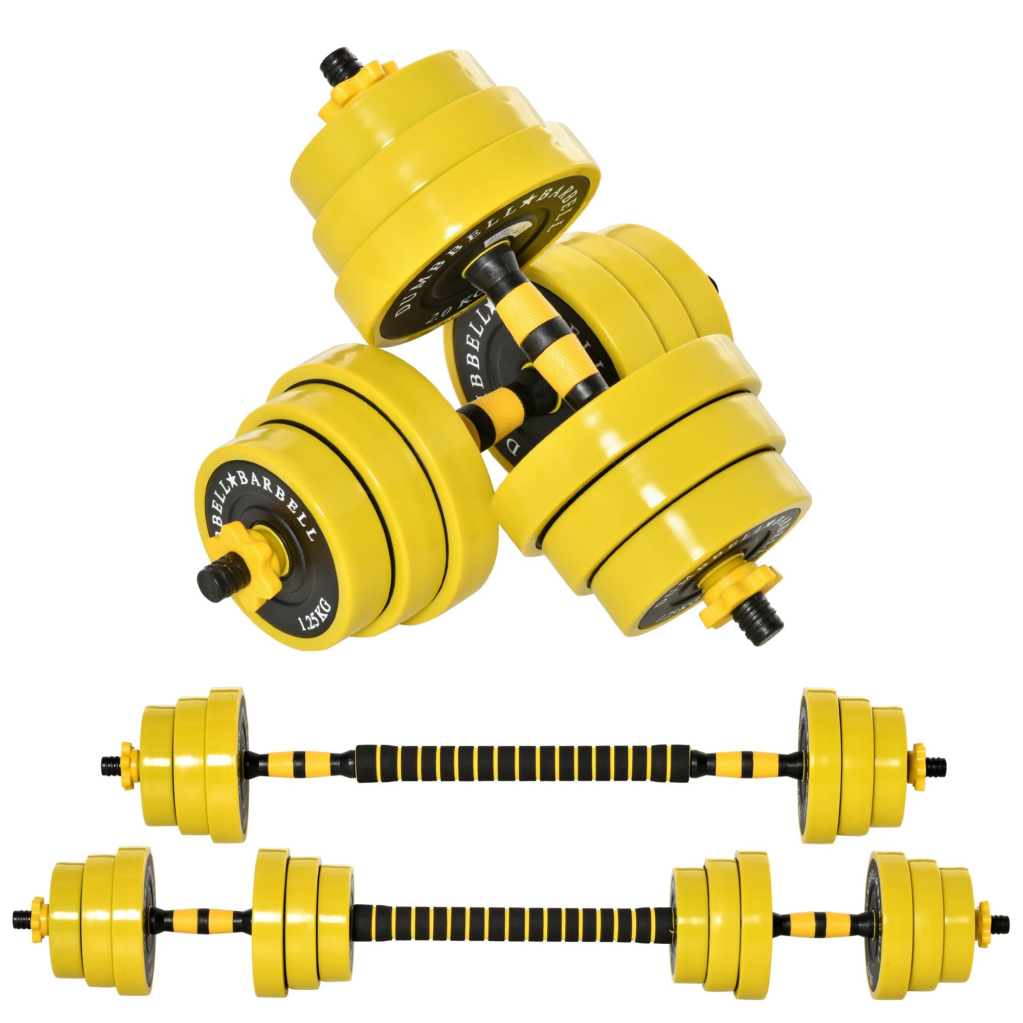 44lbs Dumbbell &; Barbell Adjustable Set Plate Bar Clamp Rod Home Gym Sports Area Exercise Ergonomic Dumbbells & Barbells Black and Yellow  at Gallery Canada