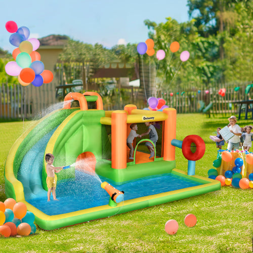 Extra Large 8-in-1 Bouncy Castle for Kids, Inflatable Water Slide Bounce House, Includes Slide, Trampoline, Pool, Water Gun, Ball-target, Boxing Post, Tunnel with Carry Bag, 750W Air Blower