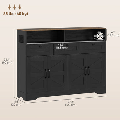 Sideboard, Buffet Cabinet with 4 Barn Doors and 3 Drawers, Coffee Bar Cabinet with Adjustable Shelves, Black Storage Cabinets at Gallery Canada