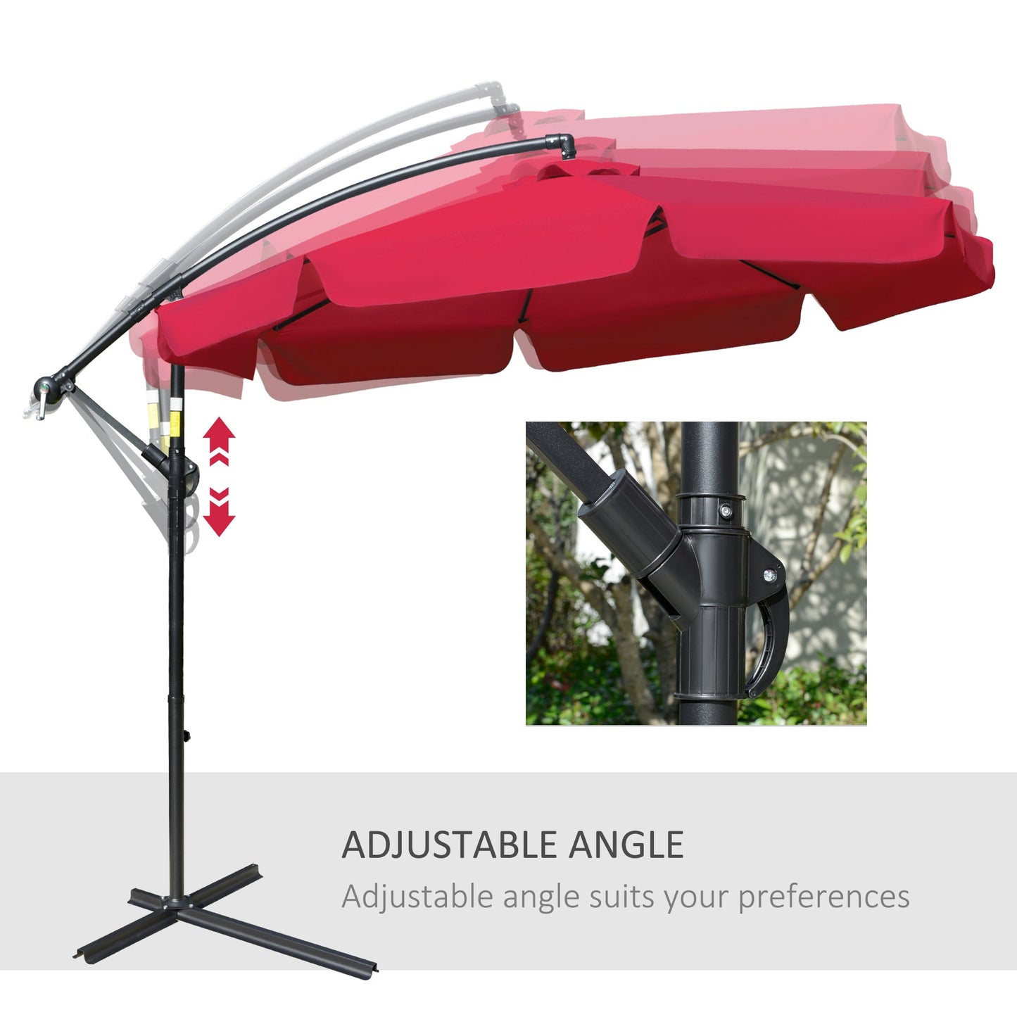 9FT Offset Hanging Patio Umbrella Cantilever Umbrella with Easy Tilt Adjustment, Cross Base and 8 Ribs for Backyard, Poolside, Lawn and Garden, Red Cantilever Umbrellas   at Gallery Canada