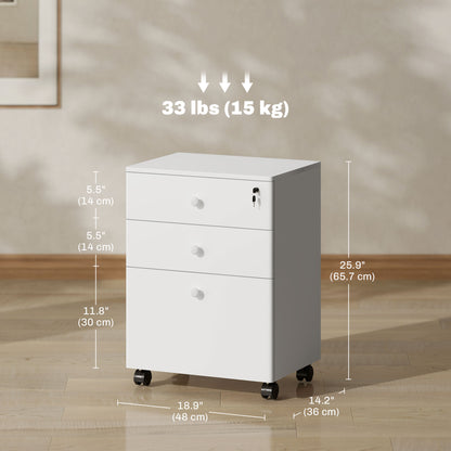 3-Drawer Small Filing Cabinet with Lock, Vertical Office Storage Cabinet with Wheels for Home Office, White Office Cabinets & Cupboards   at Gallery Canada