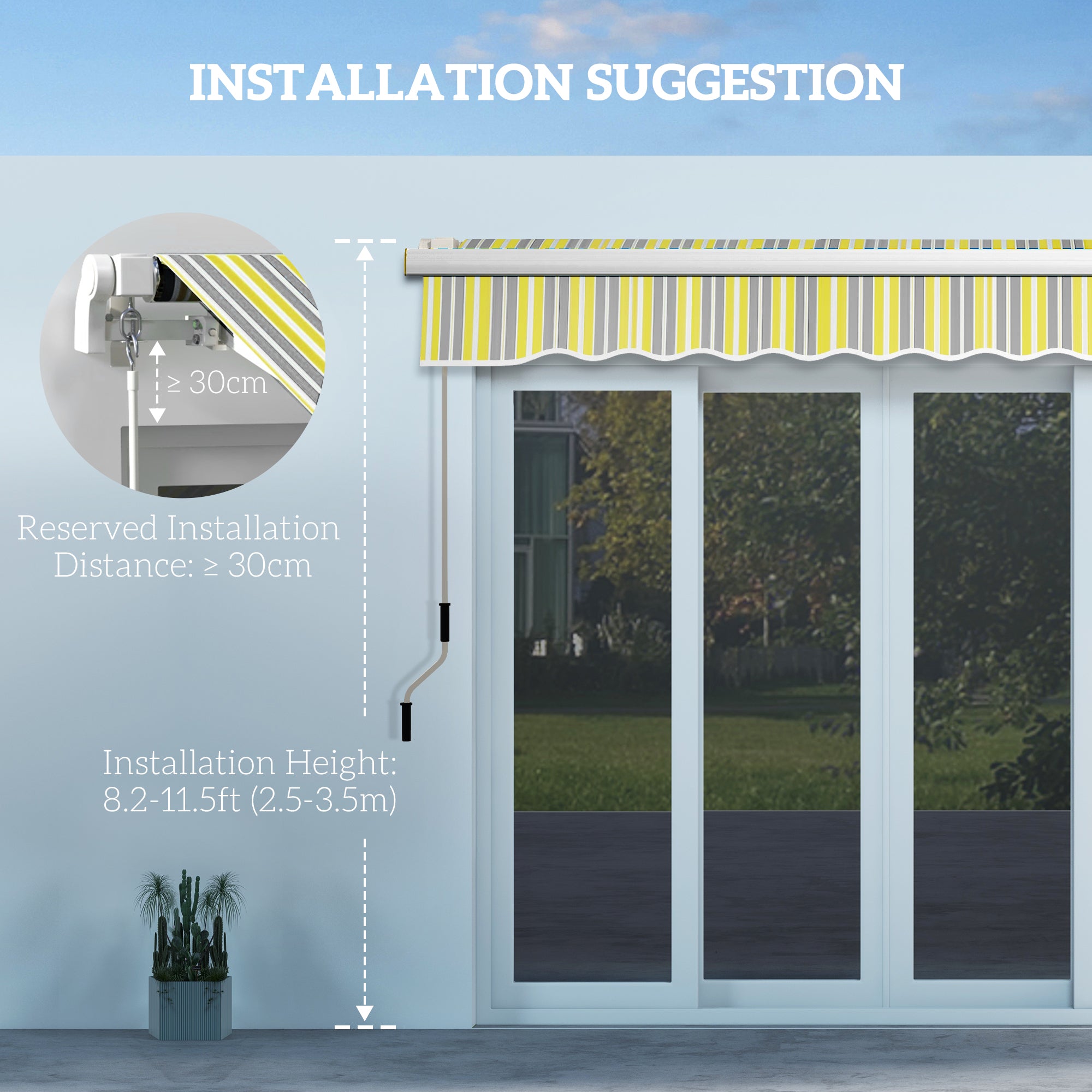 8' x 6.5' Manual Retractable Awning with LED Lights, Aluminum Sun Canopies for Patio Door Window, Yellow and Grey Door Awnings   at Gallery Canada