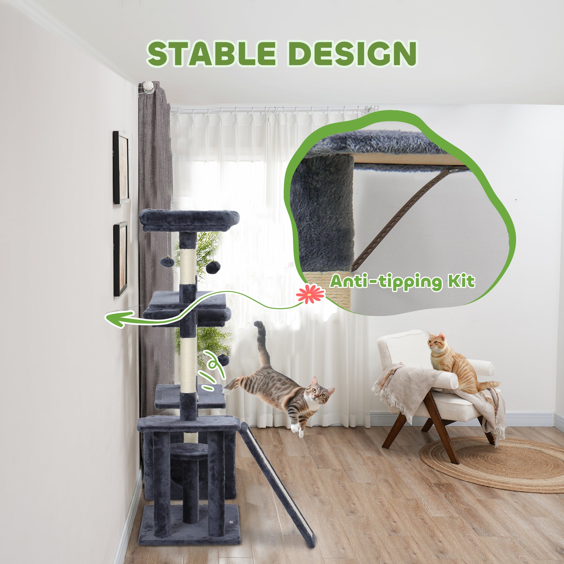 53" Cat Tree, Cat Tower with Scratching Posts, Cat Condo, Beds, Platforms, Toy Balls for Indoor Cats, Dark Grey Cat Towers   at Gallery Canada