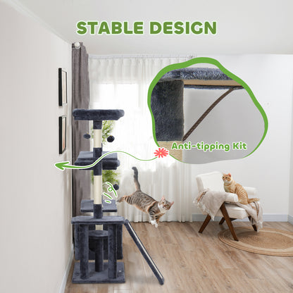 53" Cat Tree, Cat Tower with Scratching Posts, Cat Condo, Beds, Platforms, Toy Balls for Indoor Cats, Dark Grey Cat Towers   at Gallery Canada