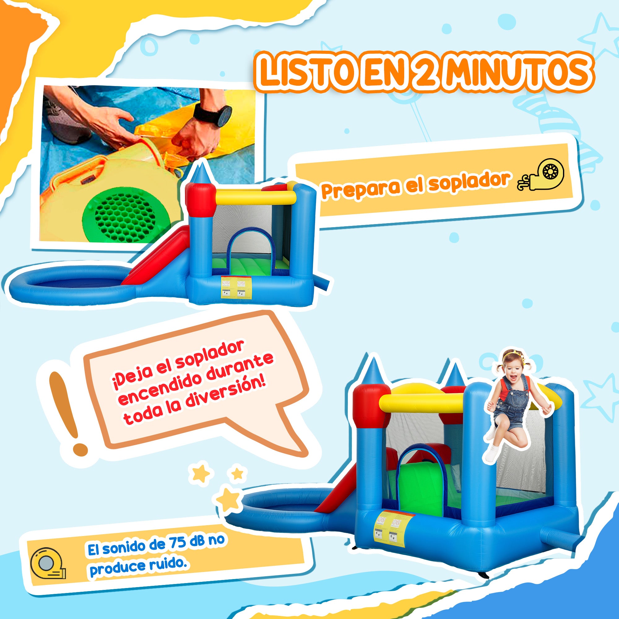 4 in 1 Inflatable Bounce House with Slide, Basketball Hoop, Ball Pit, Blower, Storage Bag, 163