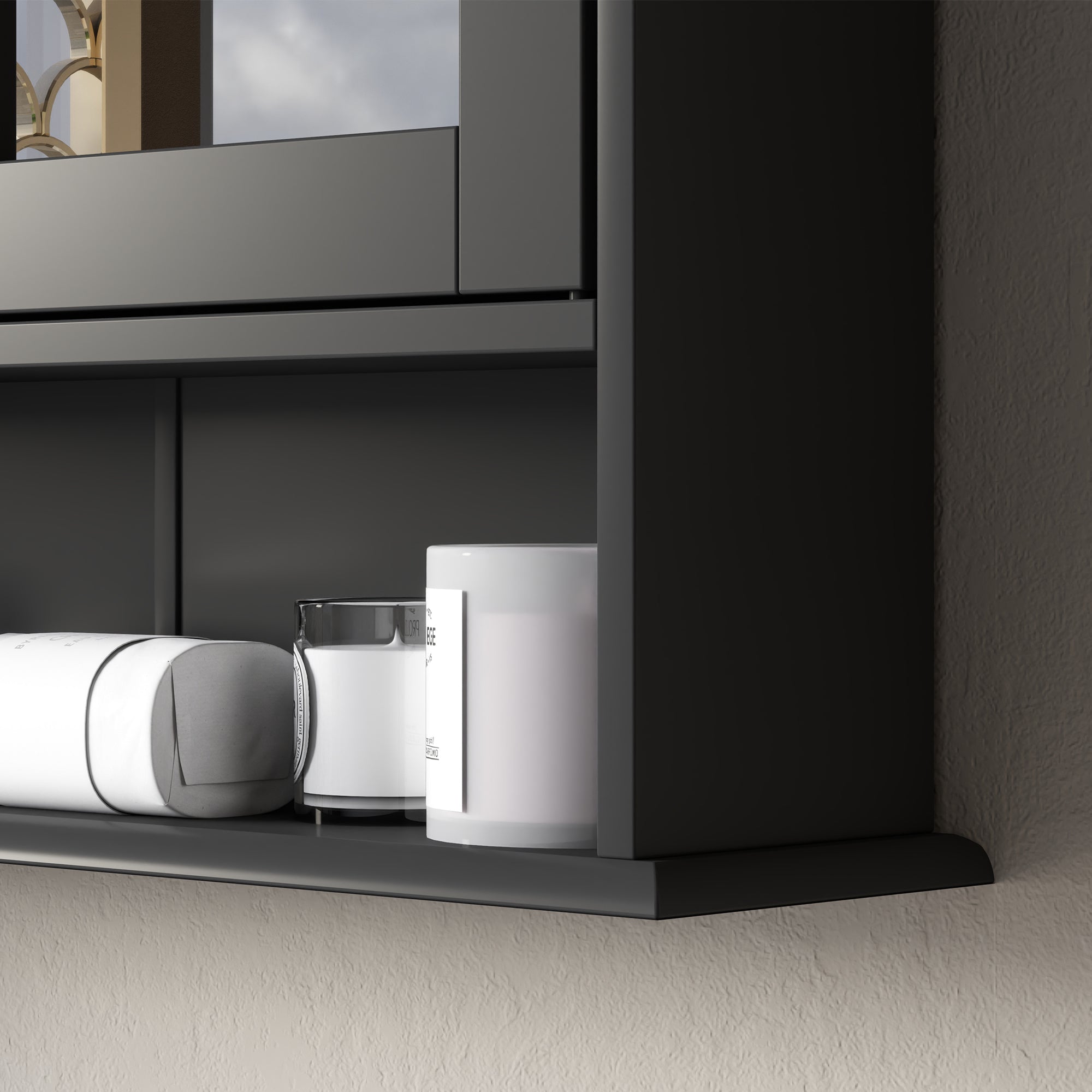 Medicine Cabinet, Wall-Mounted Bathroom Mirror Cabinet with Double Doors, Open Shelf, and Adjustable Shelf, Modern Bathroom Wall Cabinet, Black Mirror Medicine Cabinets at Gallery Canada