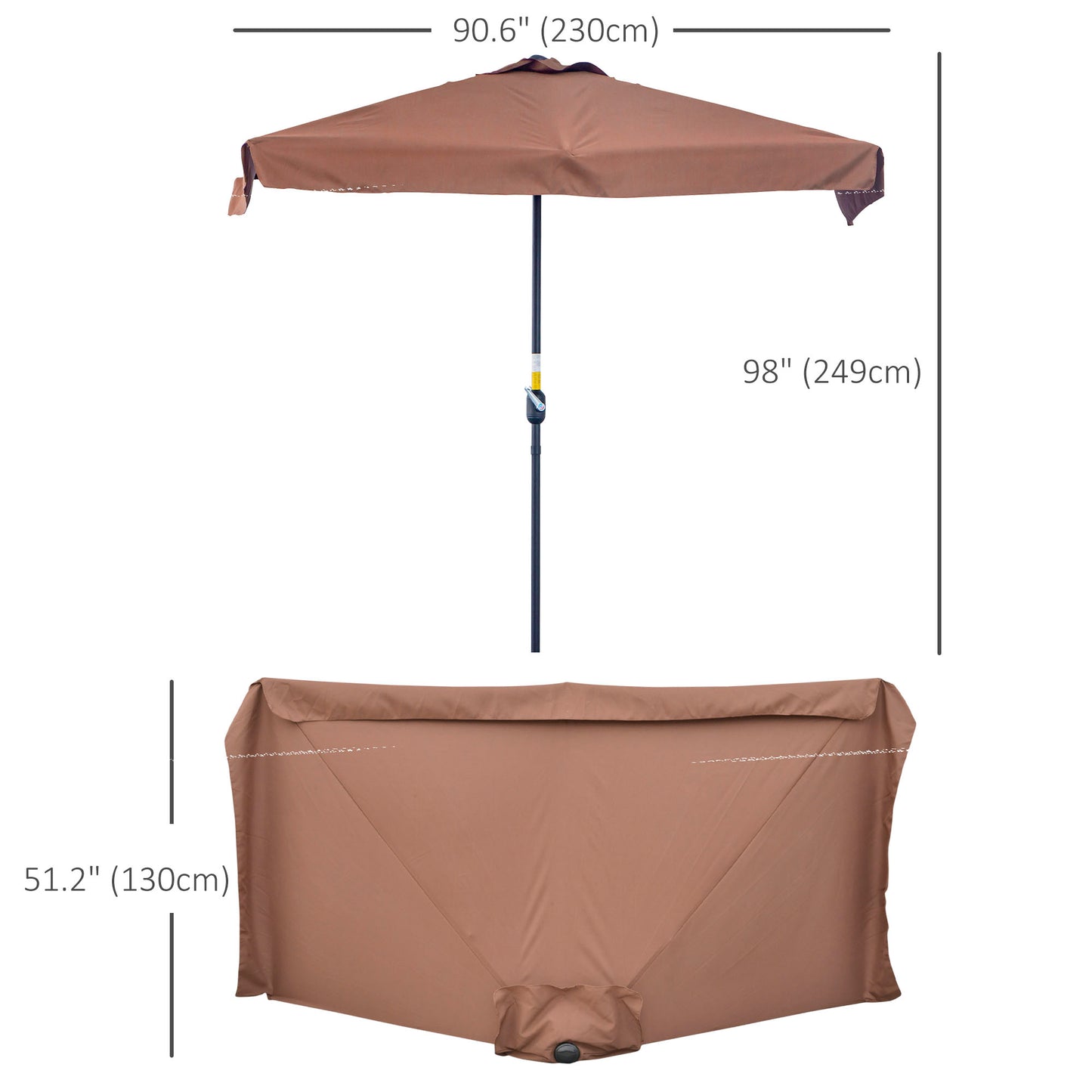 7.5ft Half Umbrella Semi Round Patio Parasol with Crank Handle, Top Vent for Garden, Balcony- NO BASE INCLUDED, Coffee Sun Umbrellas   at Gallery Canada