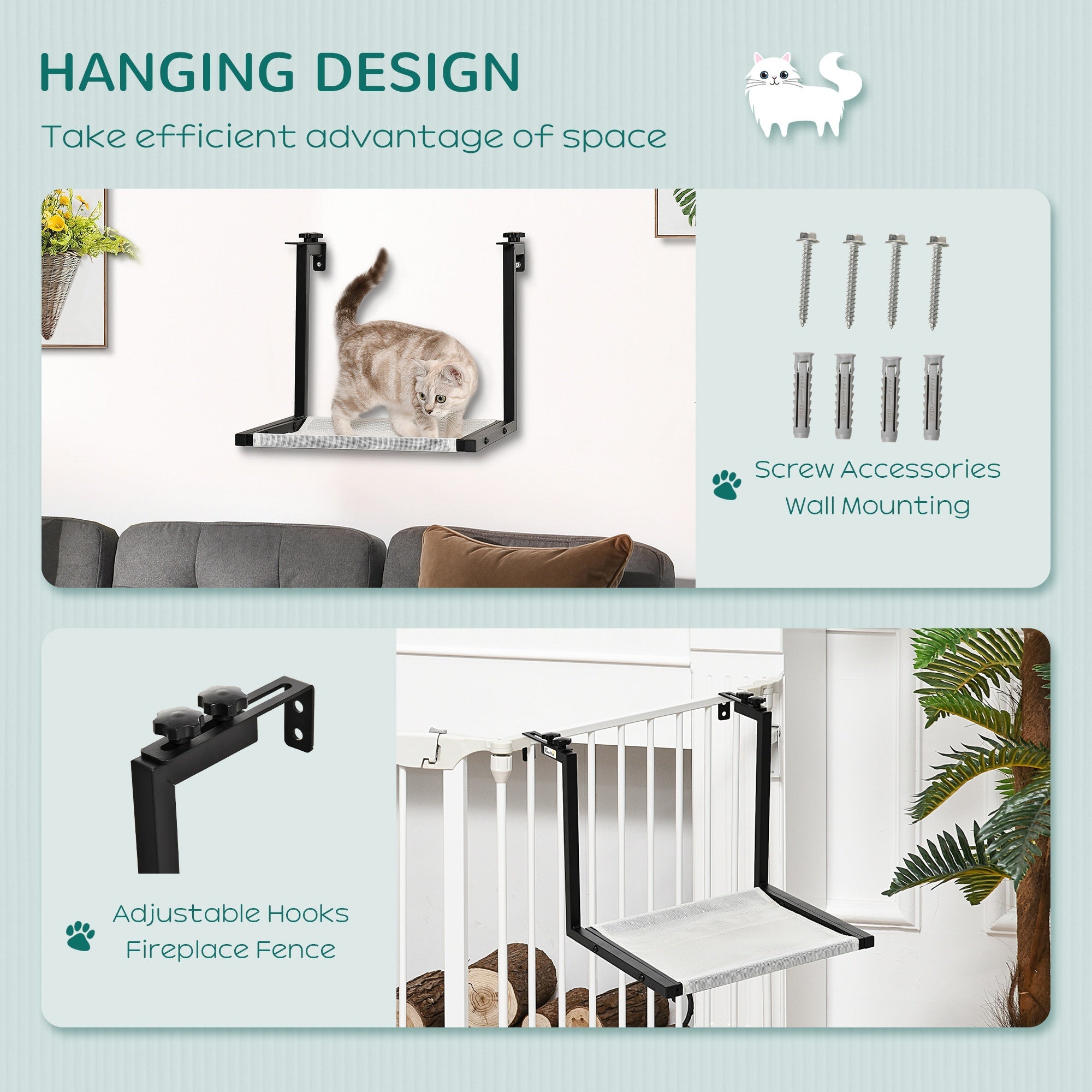 Wall-Mounted Cat Shelf, Kitten Perch, Kitty Furniture with Breathable Mesh Mat for Relaxing, Sleeping, Black Cat Climbing Wall   at Gallery Canada