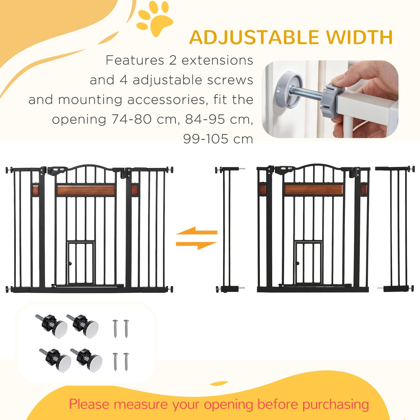 29.1''-41.3'' Extra Wide Dog Gate with Cat Door, Stair Pressure Fit, Auto Close, Double Locking, for Doorways, Hallways Houses, Kennels & Pens at Gallery Canada