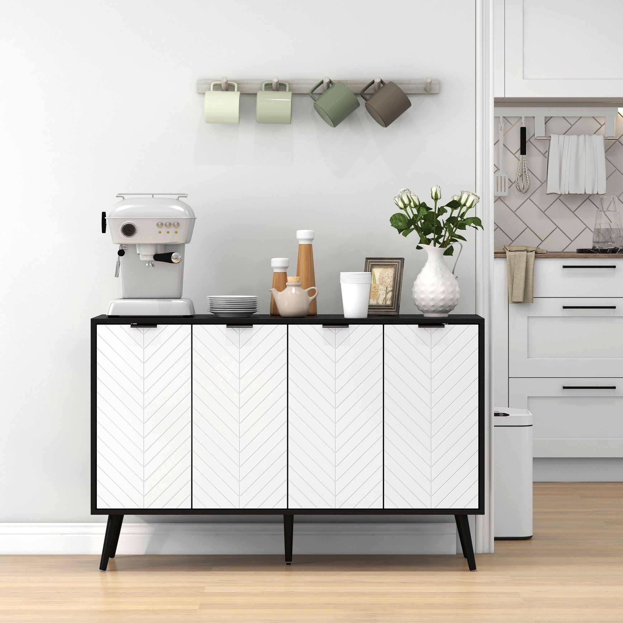 Modern Sideboard and Buffet, Dining Room Cabinet with Adjustable Shelves for Kitchen, Living Room, Black Bar Cabinets   at Gallery Canada