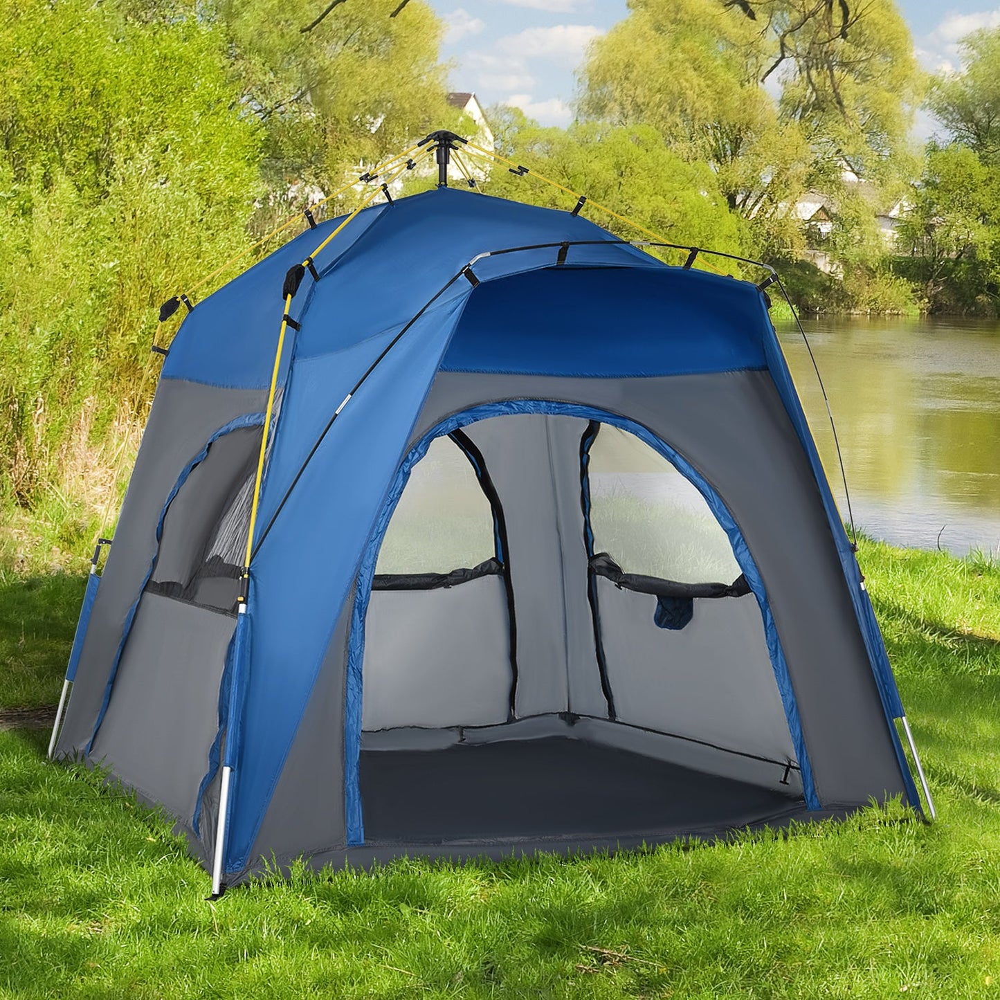 Instant Automatic Camping Tent w/ 4 Doors and 4 Windows, Outdoor Easy Pop Up Tent, Portable Backpacking Dome Shelter, 4 Person, Grey Camping Tents   at Gallery Canada