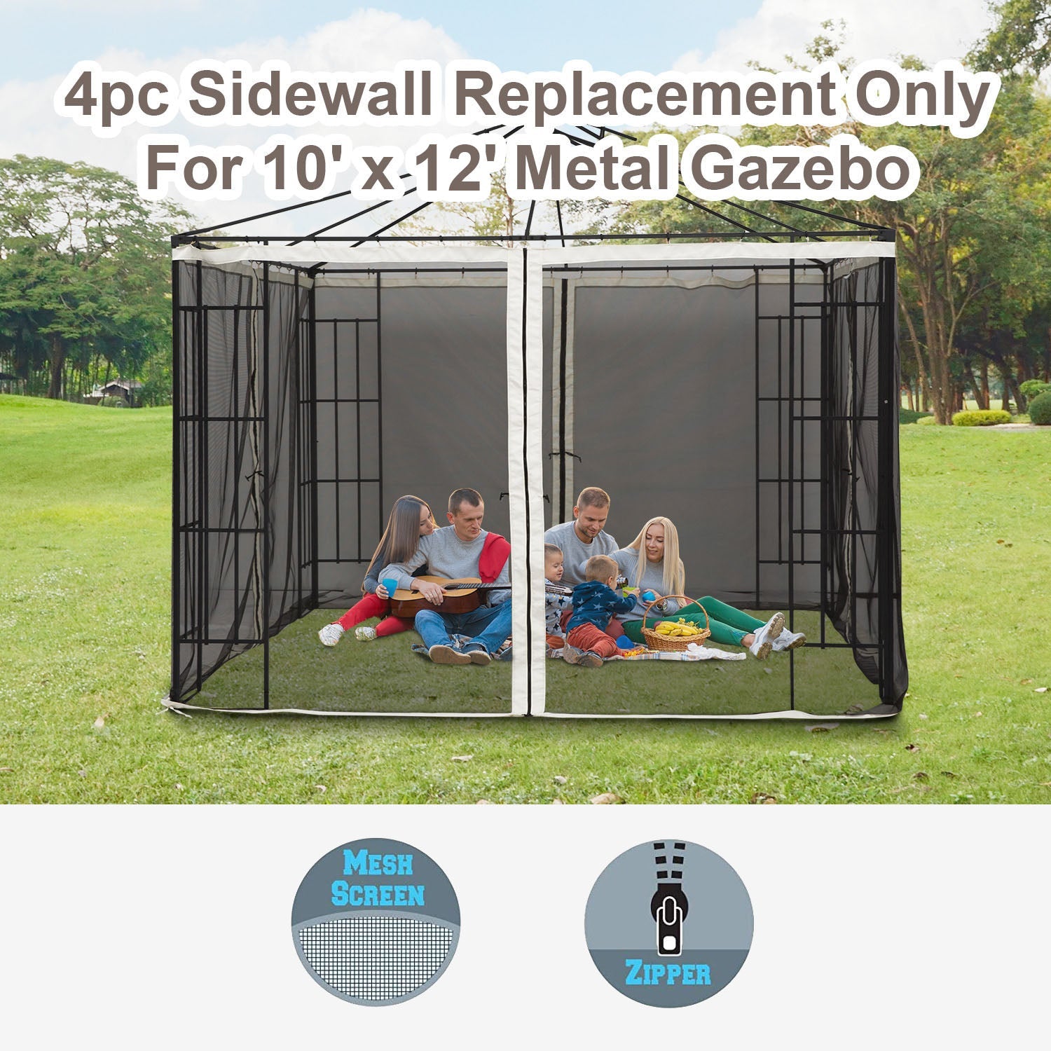 Replacement Mosquito Netting for Gazebo 10' x 12' Black Screen Walls for Canopy with Zippers Gazebo Sidewalls   at Gallery Canada