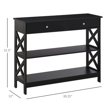 Console Table Sofa Side Desk with Storage Shelves Drawers X Frame for Living Room Entryway Black Console Tables   at Gallery Canada