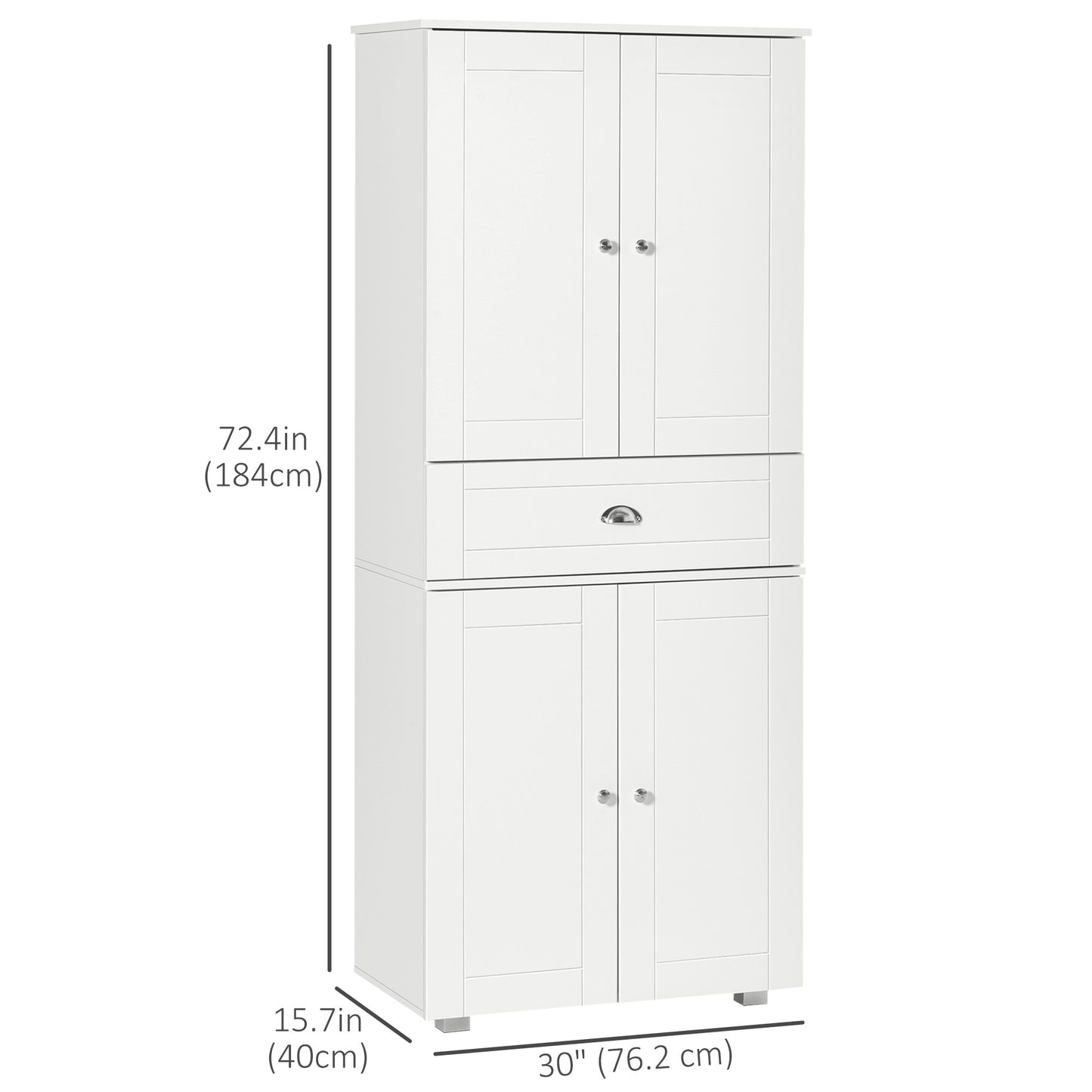 72" Kitchen Pantry Cabinet, Modern Kitchen Pantry Storage Cabinet with 4 Doors and 3 Adjustable Shelves, White Kitchen Pantry Cabinets   at Gallery Canada