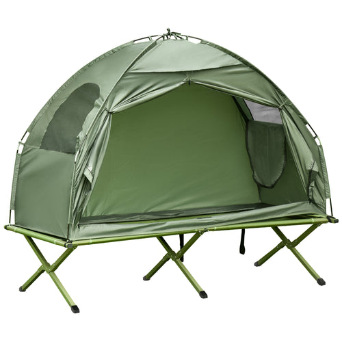 Compact Pop Up Portable Folding Outdoor Elevated Camping Cot Tent Combo Set Dark Green