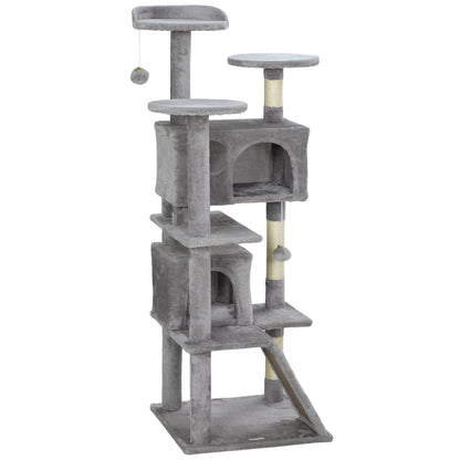 54" Cat Tree, Multi-Level Cat Tower with Scratching Posts, Cat Condos, Bed, Platforms, Ramp, Toy Ball, Light Grey Cat Towers   at Gallery Canada