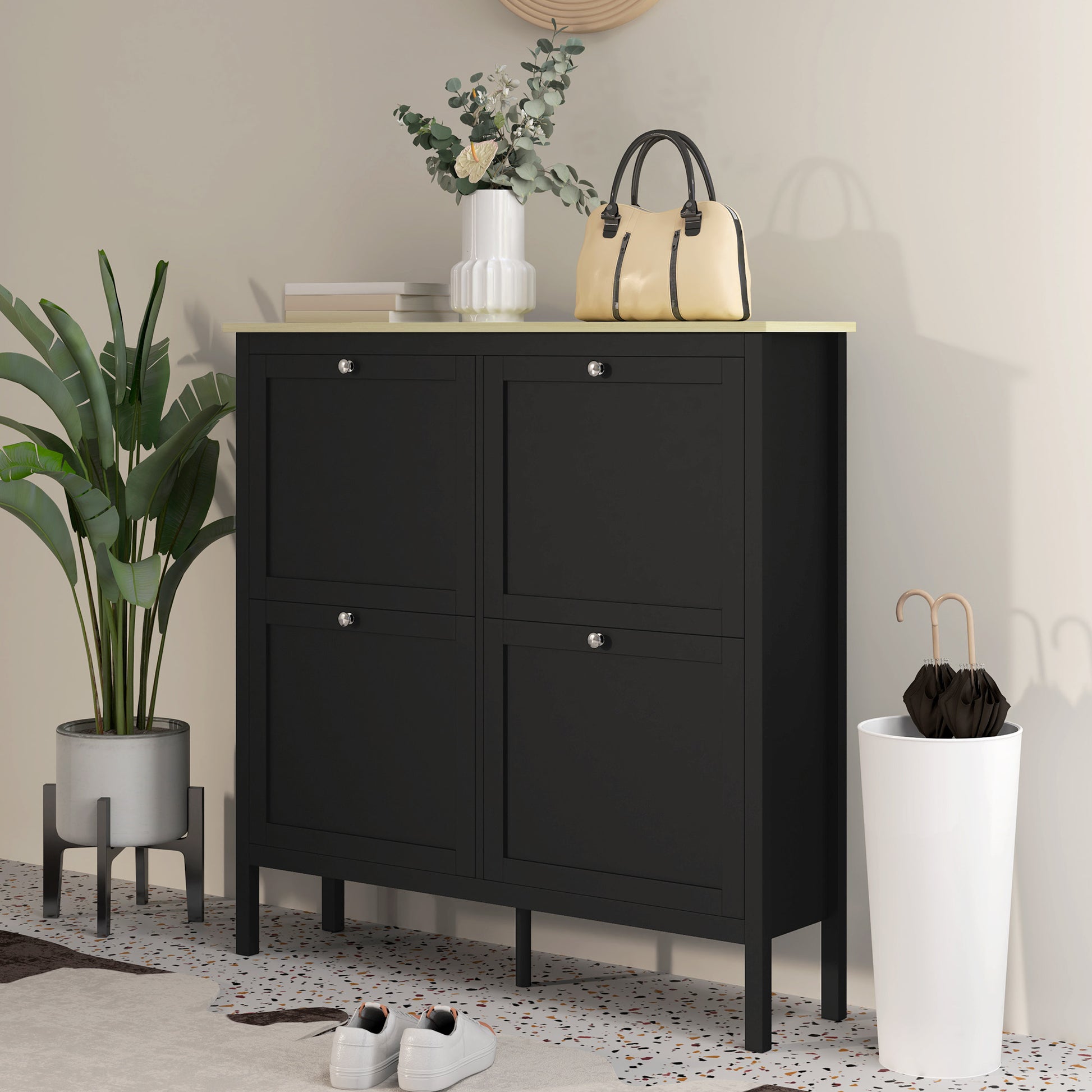 Entryway Shoe Storage Cabinet with 4 Flip Drawers, Adjustable Shelves, Narrow Shoe Cabinet for 20 Pairs of Shoes, Black Shoe Storage Cabinets & Racks Black  at Gallery Canada