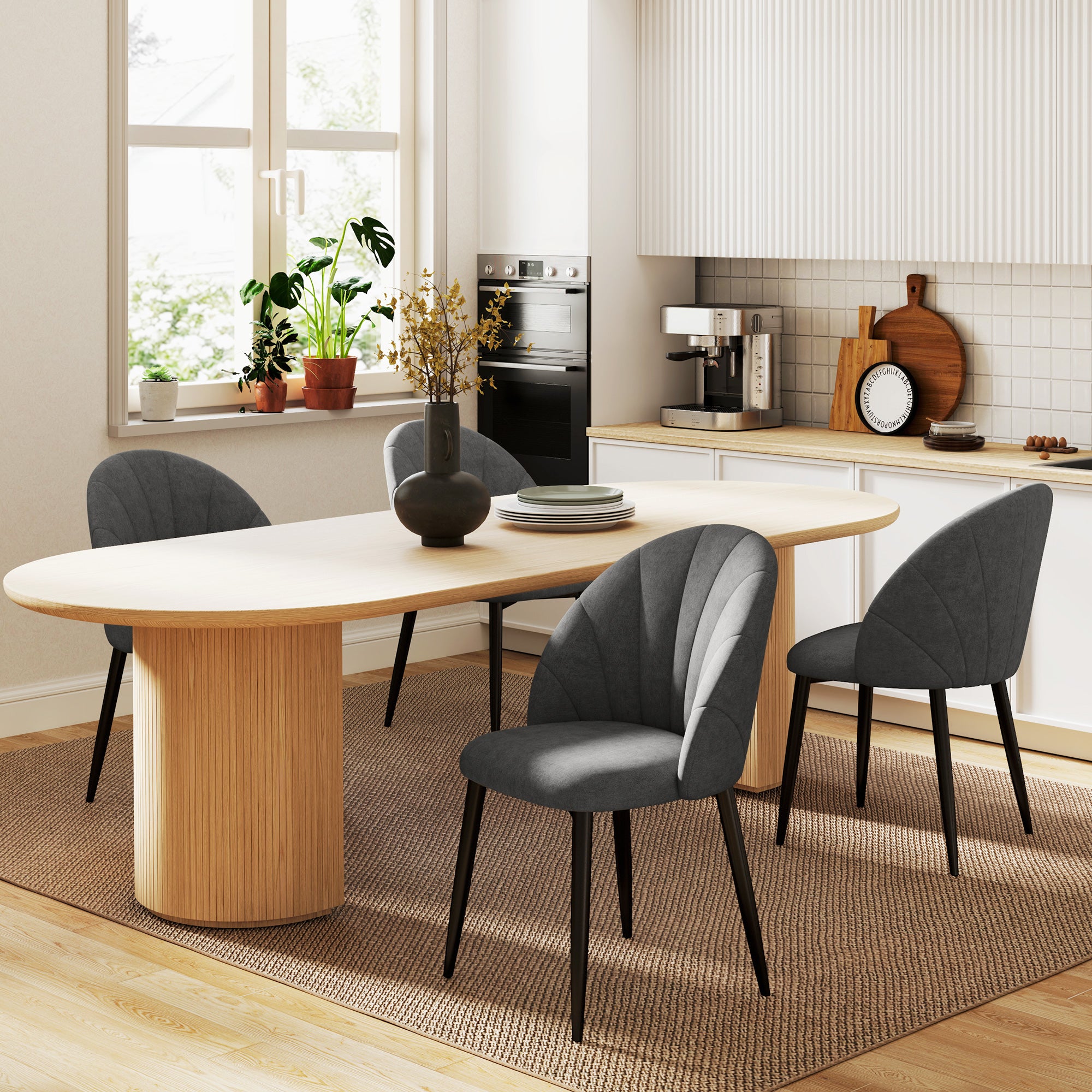 Modern Dining Chairs Set of 4, Upholstered Dining Room Chairs with Metal Legs, Shell Backrest, Padded Seat, Dark Grey Dining Chairs at Gallery Canada