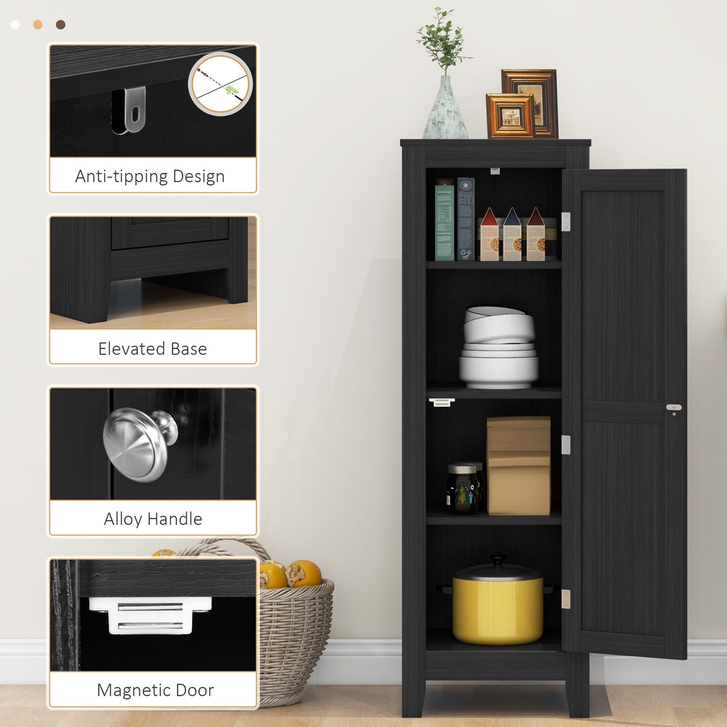 Modern Kitchen Pantry Storage Cabinet with Adjustable Shelf Small Storage Cabinet with Door and Shelves Black Kitchen Pantry Cabinets   at Gallery Canada