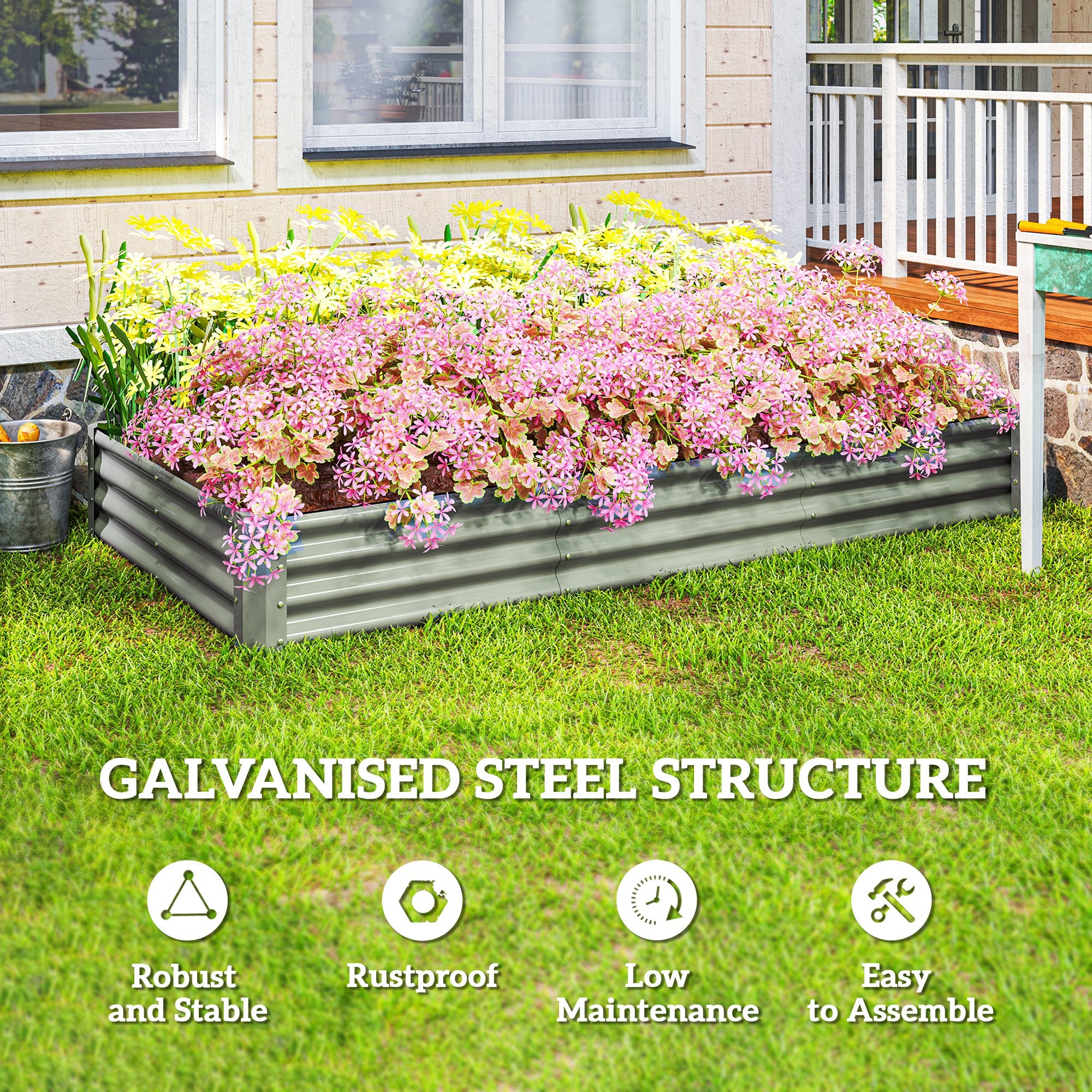 8 x 4 x 1ft Galvanized Raised Garden Bed, Reinforced Outdoor Planter Box with Open Bottom, Silver Raised Garden Beds at Gallery Canada