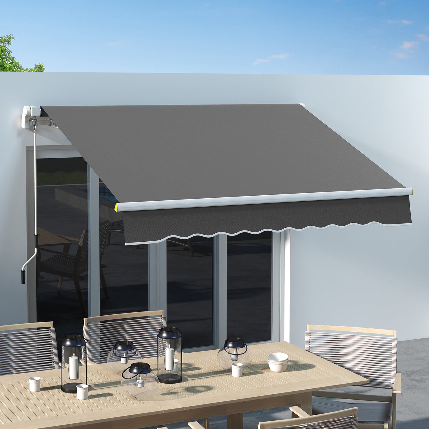 8' x 6.5' Manual Retractable Awning with LED Lights, Aluminum Sun Canopies for Patio Door Window, Dark Grey Door Awnings Dark Grey  at Gallery Canada