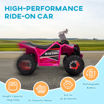 6V Quad Kids Electric Car with Wear-resistant Wheels, for Boys and Girls Aged 18-36 Months, Pink Electric Ride On Toys   at Gallery Canada