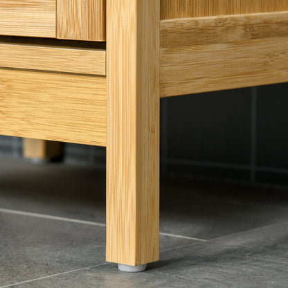 Bathroom Floor Cabinet with 3 Shelves and Cupboard, Slim and Freestanding Linen Tower with Storage, Natural Bathroom Cabinets   at Gallery Canada