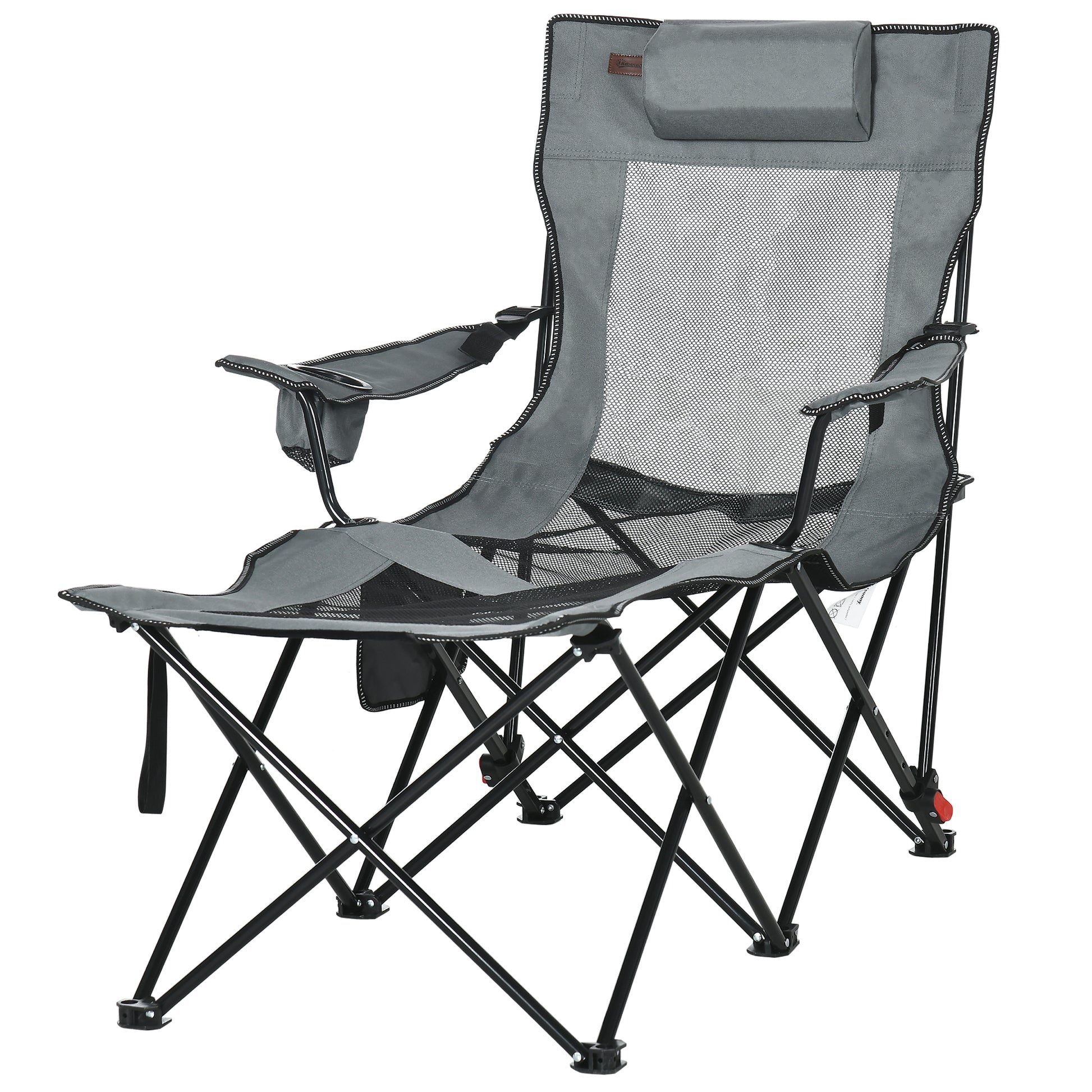 Outdoor Folding Chaise Lounge Chair with Reclining Back, Headrest, Cup Holder, Carry Bag for Patio, Camping, Grey Picnic Tables & Camping Chairs Multi Colour  at Gallery Canada