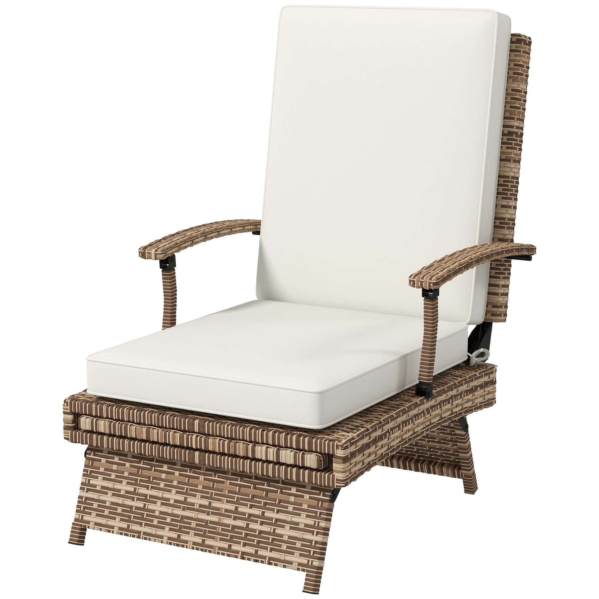 Outdoor Wicker Foldable Recliner Chair with Retractable Footrest, Cushion, White Chaise Loungers   at Gallery Canada