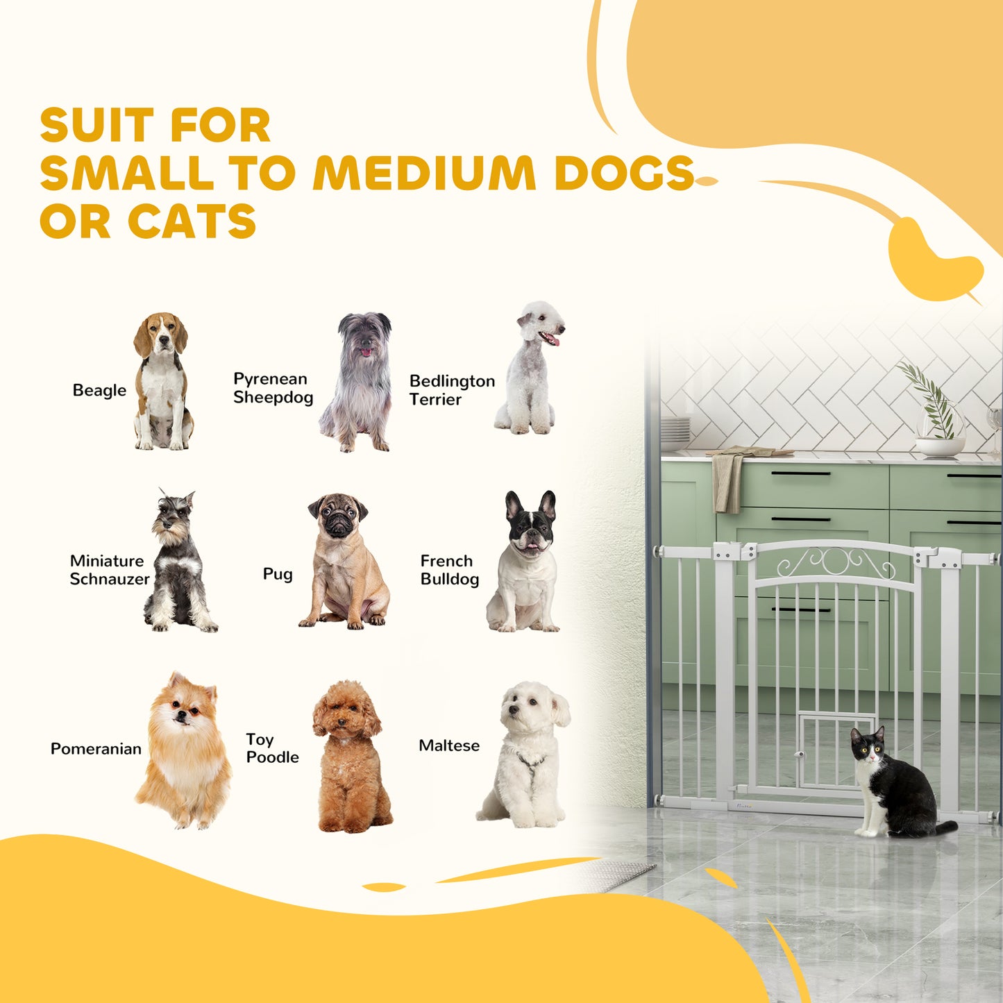 Dog Gate, Walk Through Pet Gate w/ Small Pet Door, Auto Close, for Doorways, House, Stair, 30"-41" W x 30.5" H Houses, Kennels & Pens   at Gallery Canada