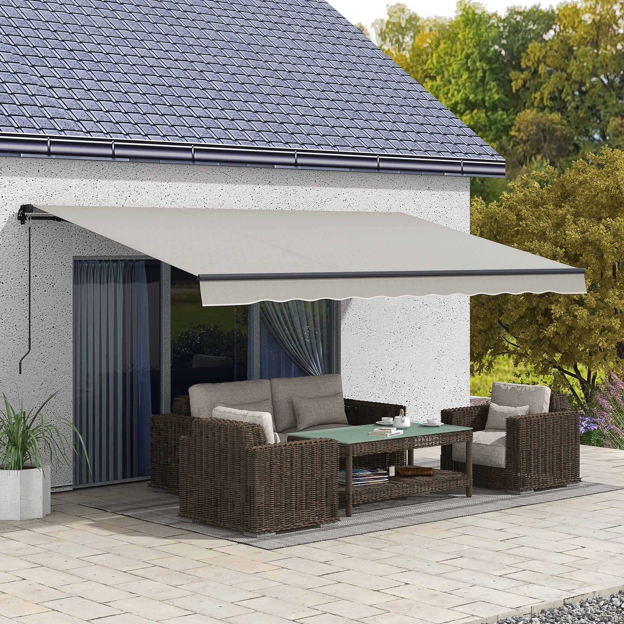 15' x 10' Retractable Awning, 280gsm UV Resistant Sunshade Shelter, for Deck, Balcony, Yard, Light Grey Window Awnings at Gallery Canada