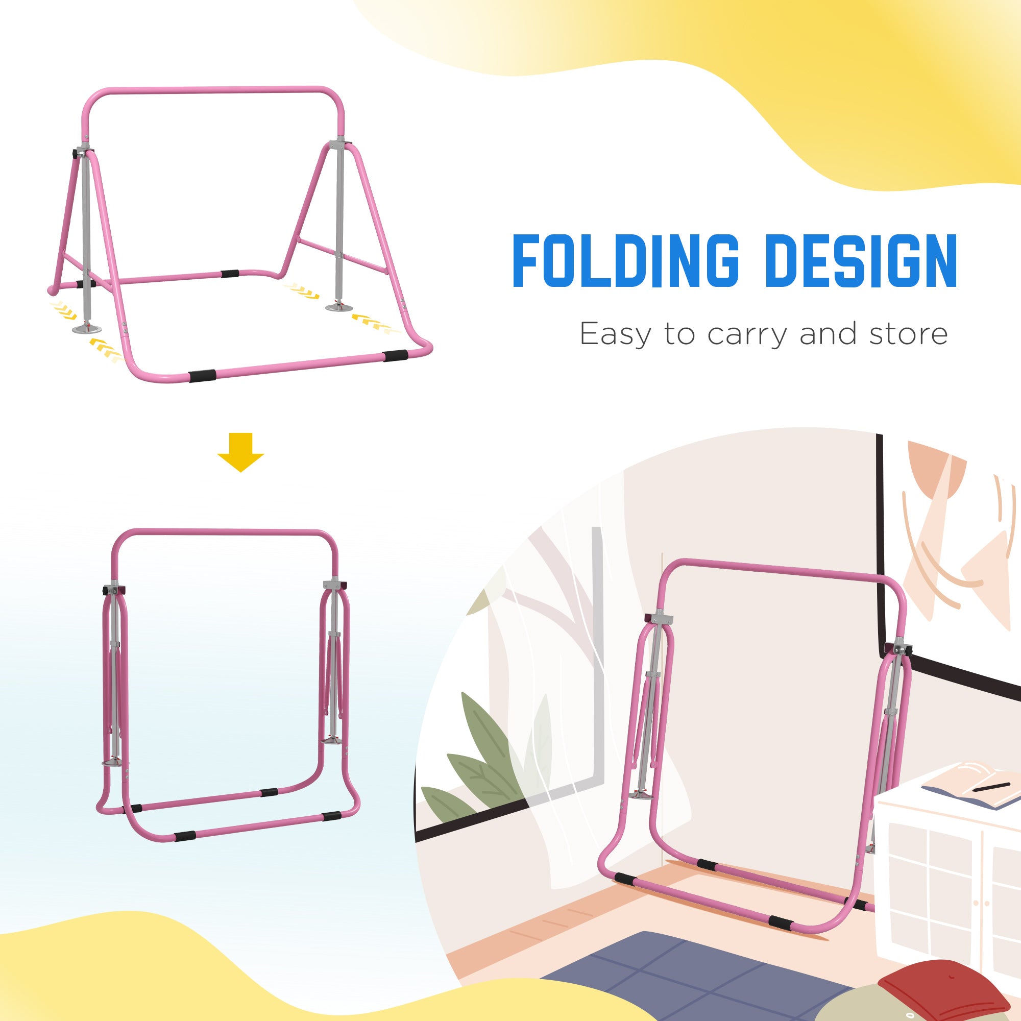 Foldable Gymnastics Bar for Kids, Expandable Gymnastics Equipment with Adjustable Height for Boys Girls, Pink Baby Gym & Playmats at Gallery Canada