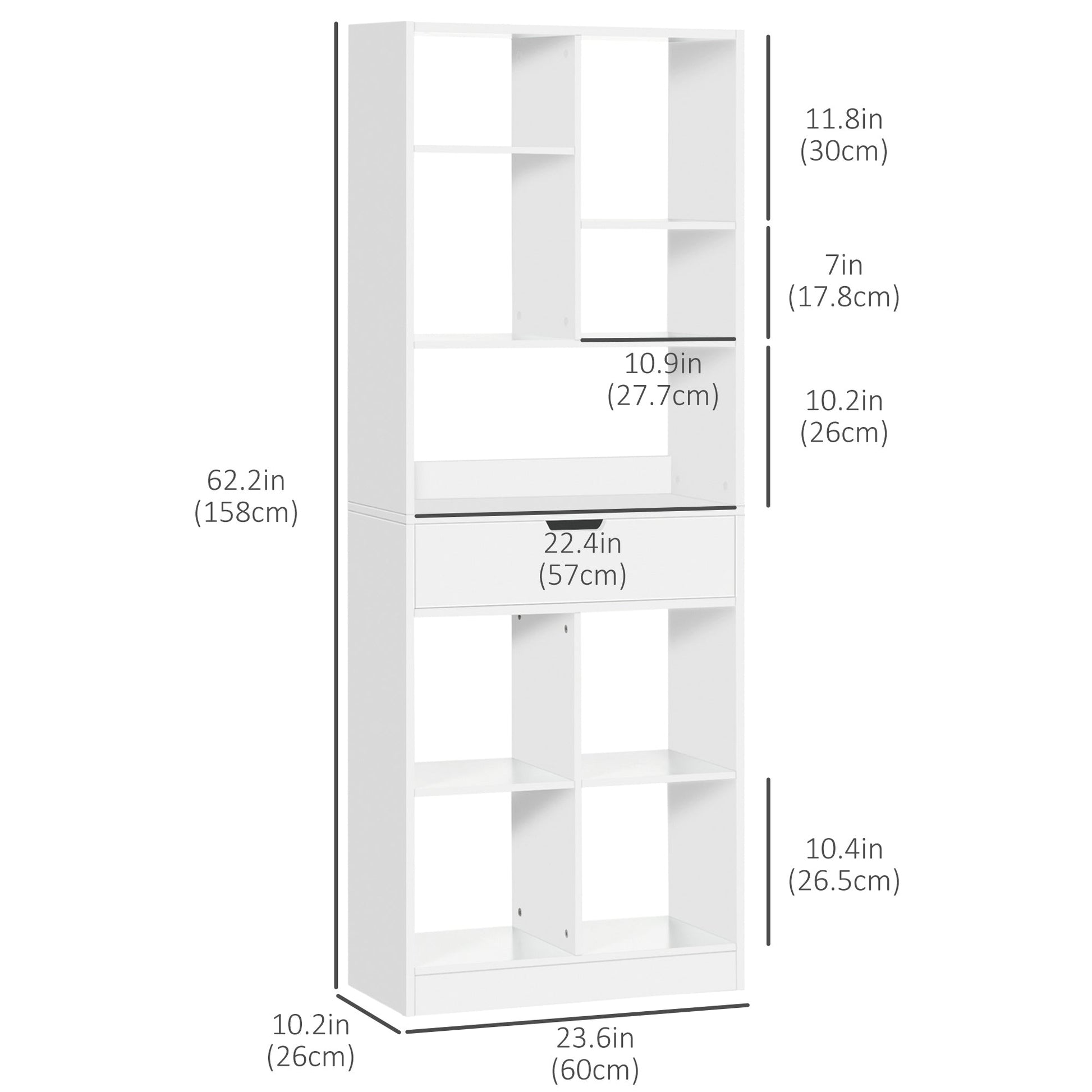 Wooden Bookshelf, Freestanding Bookcase with Drawer, Display Shelf Storage Shelving for Home Office, White White Bookshelves   at Gallery Canada