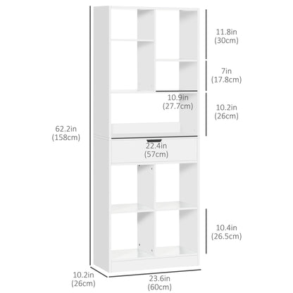 Wooden Bookshelf, Freestanding Bookcase with Drawer, Display Shelf Storage Shelving for Home Office, White White Bookshelves   at Gallery Canada