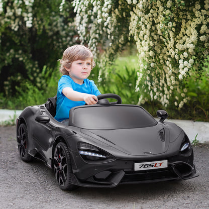 McLaren 765LT Licensed 12V Kids Electric Car w/ Scissor Doors, Training Wheels, Remote, Slow Start, Music Horn Black Electric Toy Cars   at Gallery Canada