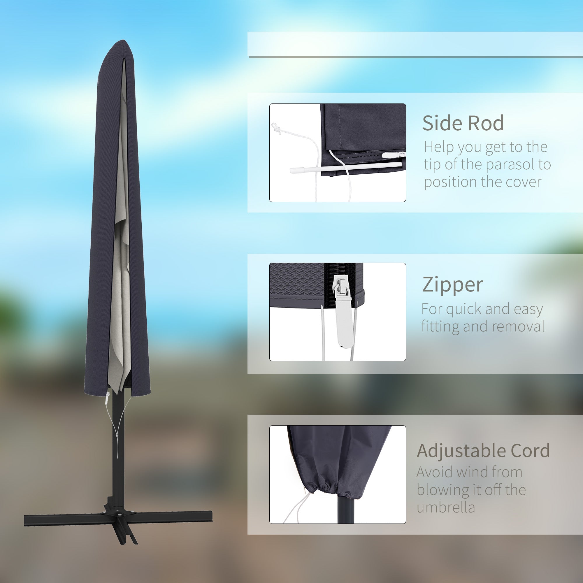 Garden Parasol Cover, Outdoor Cantilever Umbrella Cover with Zipper, Dark Grey Umbrella Covers at Gallery Canada