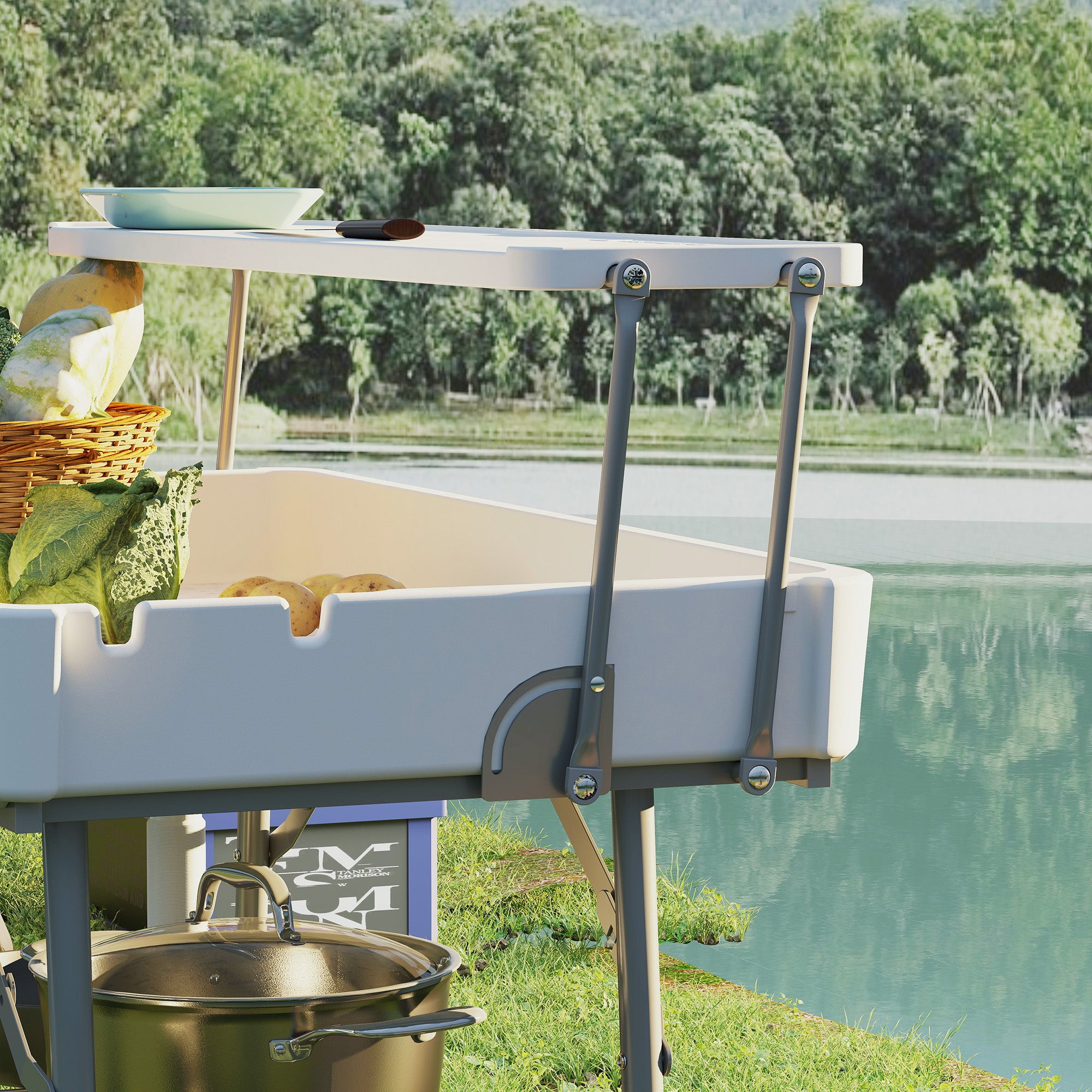 3.5ft Folding Ice Cooler Table with Drain, 2-Tier Outdoor Patio Party Cooler, Fishing Cleaning Table with Storage Shelf for Picnic BBQ Camping Wedding, White Picnic Tables & Camping Chairs at Gallery Canada
