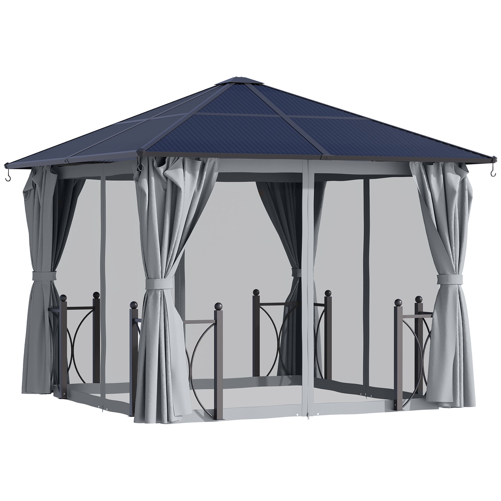 10' x 10' Hardtop Gazebo with PC Board Roof and Aluminum Frame, Patio Gazebo with Curtains and Netting for Party Wedding Marquee Tent, Black Gazebos at Gallery Canada