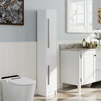 Freestanding Tall Bathroom Storage Cabinet with Adjustable Shelves, Bathroom Organizer, White Wood Grain Bathroom Cabinets   at Gallery Canada