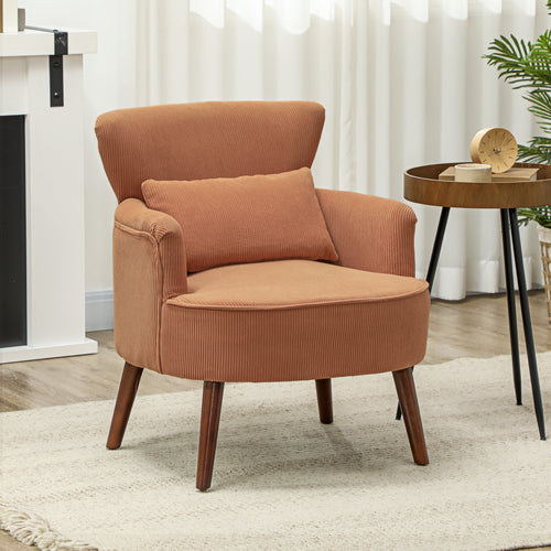 Modern Accent Chair, Upholstered Armchair with Solid Wood Legs and Lumbar Pillow for Living Room, Orange