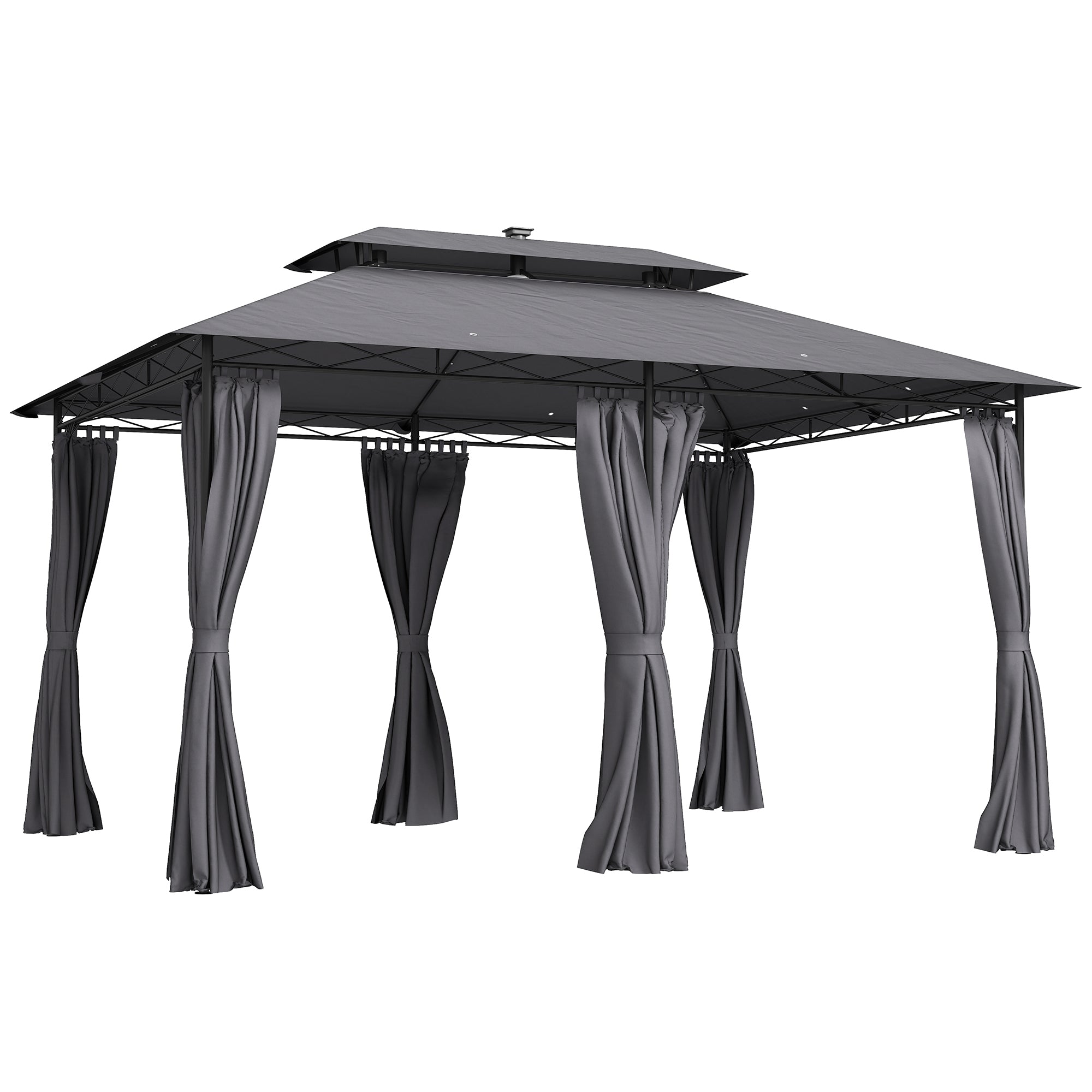 10' x 13' Outdoor Gazebo with Curtains and Solar-Powered LED Lights, Double Roof Patio Gazebo Canopy Shelter Gazebos at Gallery Canada