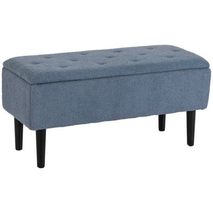 Modern Storage Bench, Ottoman with Storage and Lamb's Wool Upholstery for Living Room, Bedroom, Blue Storage Ottomans & Benches   at Gallery Canada